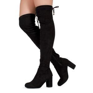 NEW Room of Fashion 8.5 Chateau Over The Knee Block Heel Stretch Boots Black OTK